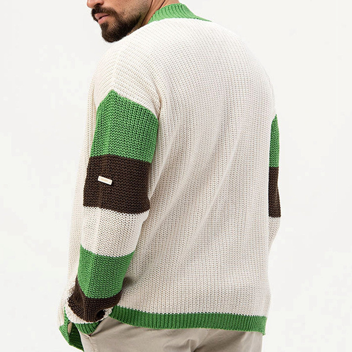 A.1 Loose Contrast Color Woolen Cardigan Jacket Sweater Men
