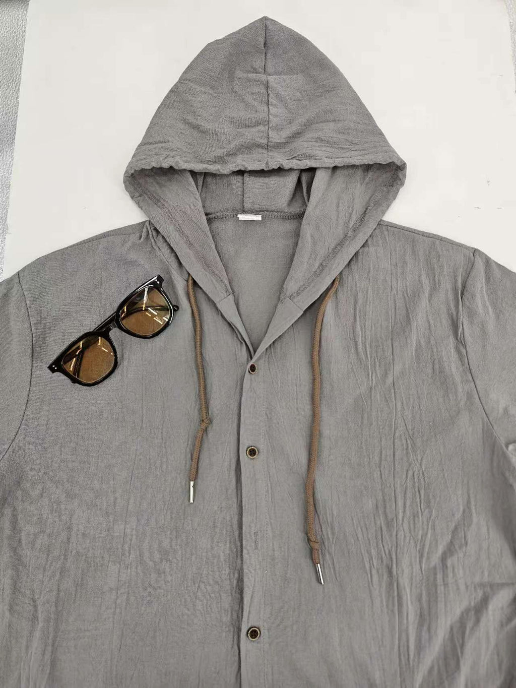Loose Hooded Short-sleeved Shirt For Men - enhanced image 4