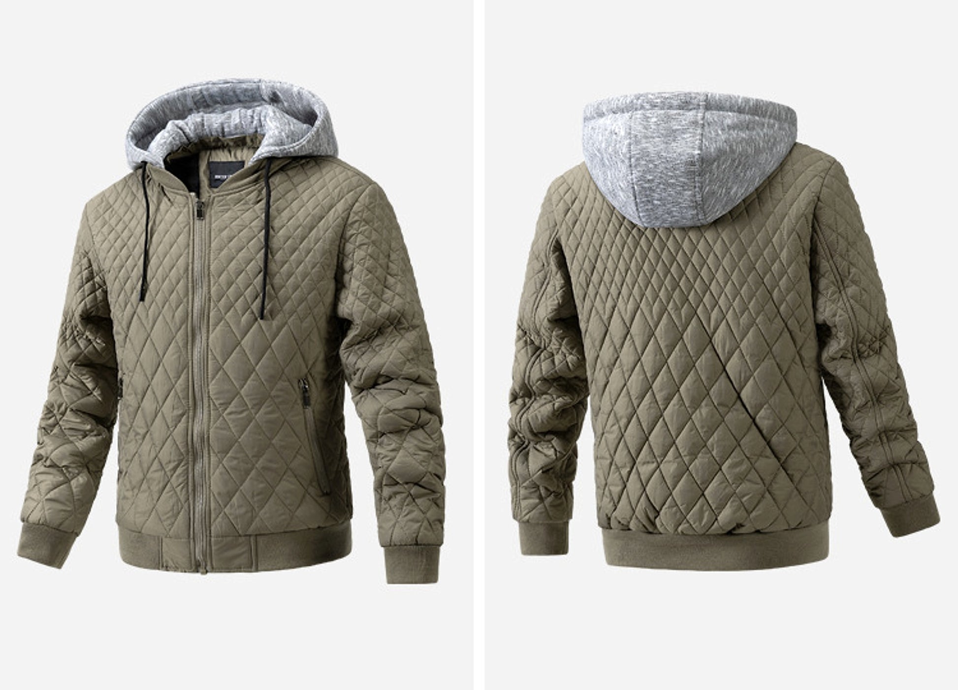 Men's Casual Jacket Quilted Cotton Removable Hood Jacket - enhanced image 4
