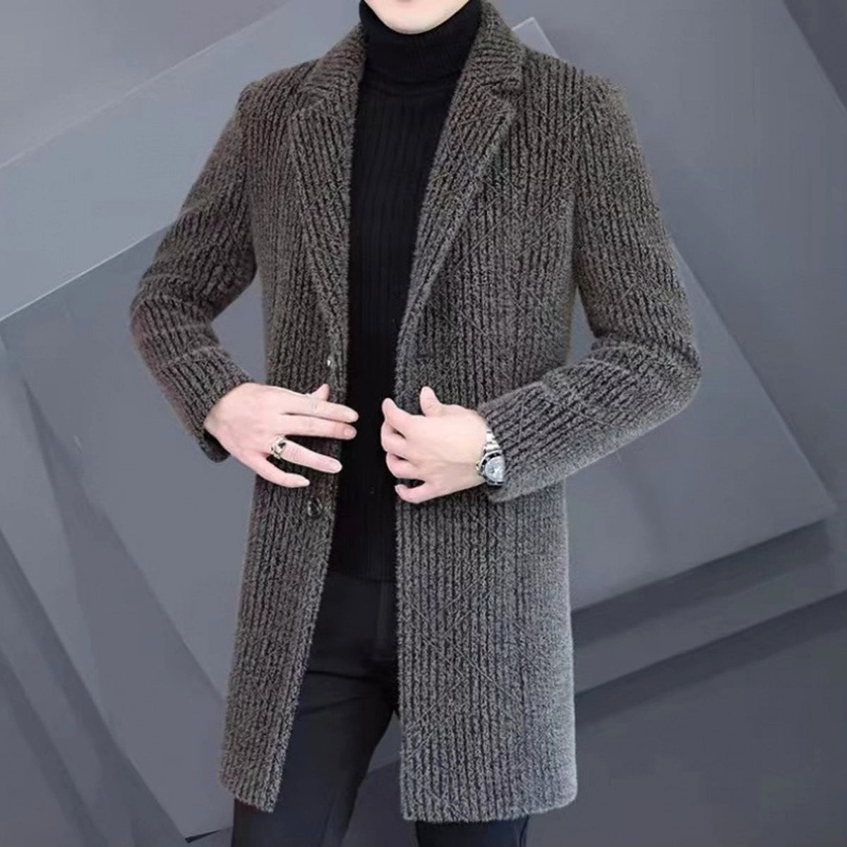 A Men's Duster Mid-length Slim-fit Woolen Coat - enhanced image 4
