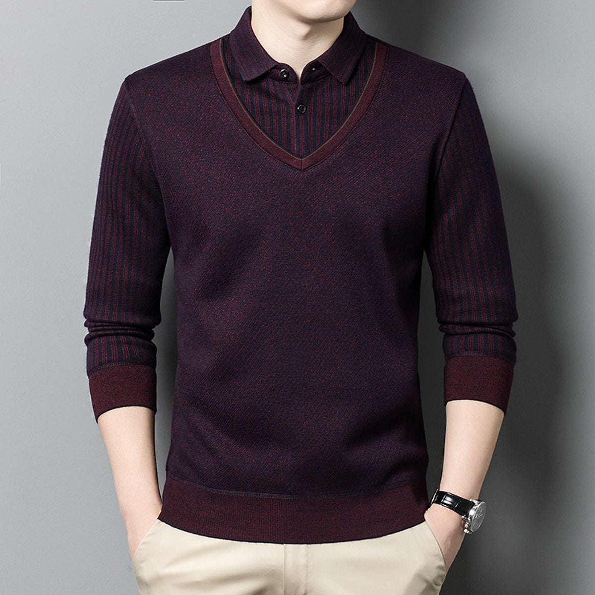 Men's Fleece False-two-piece Sweater - enhanced image 4