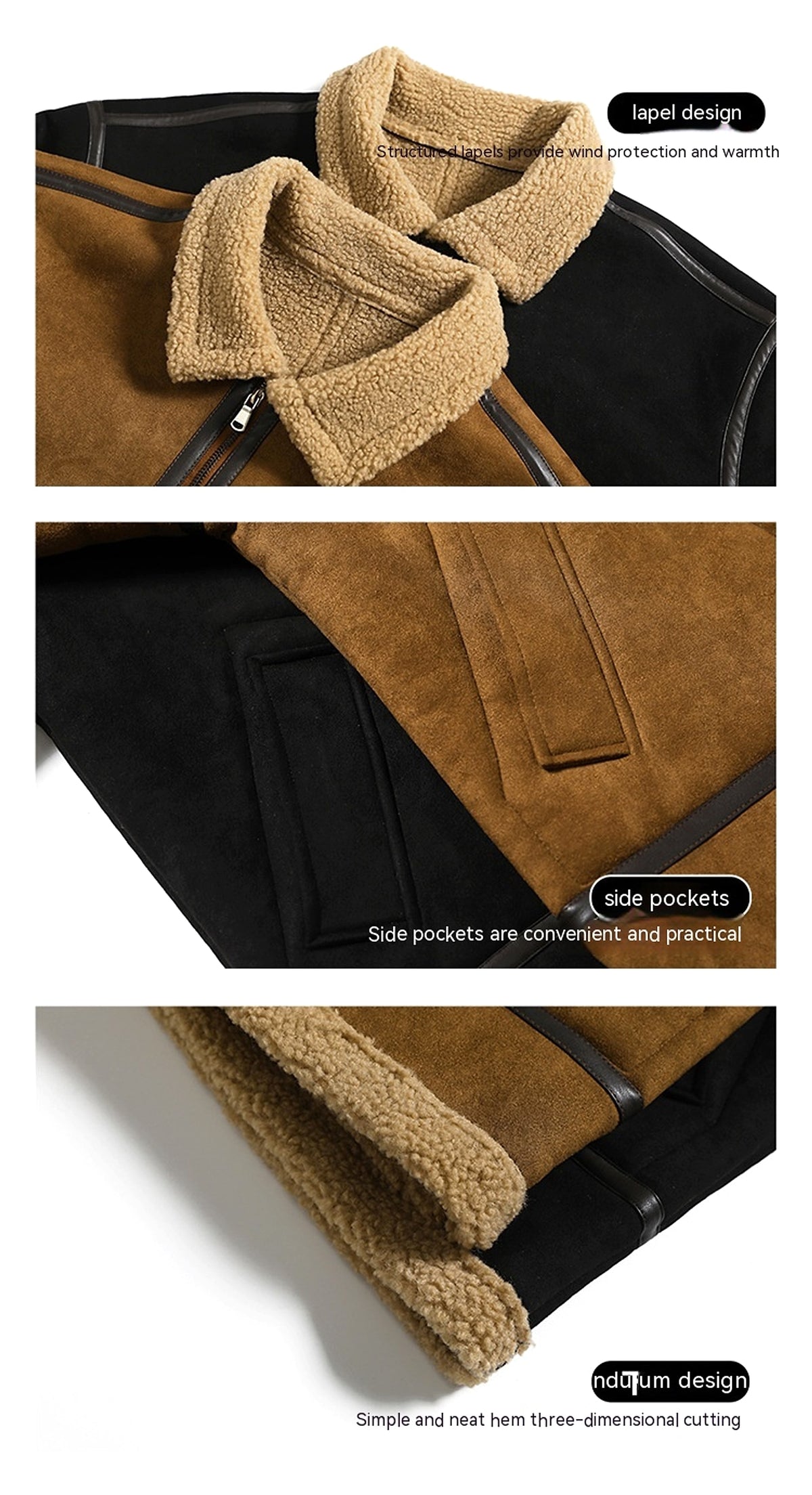 Men's Fleece-lined Thick Suede Leather Jacket - enhanced image 4