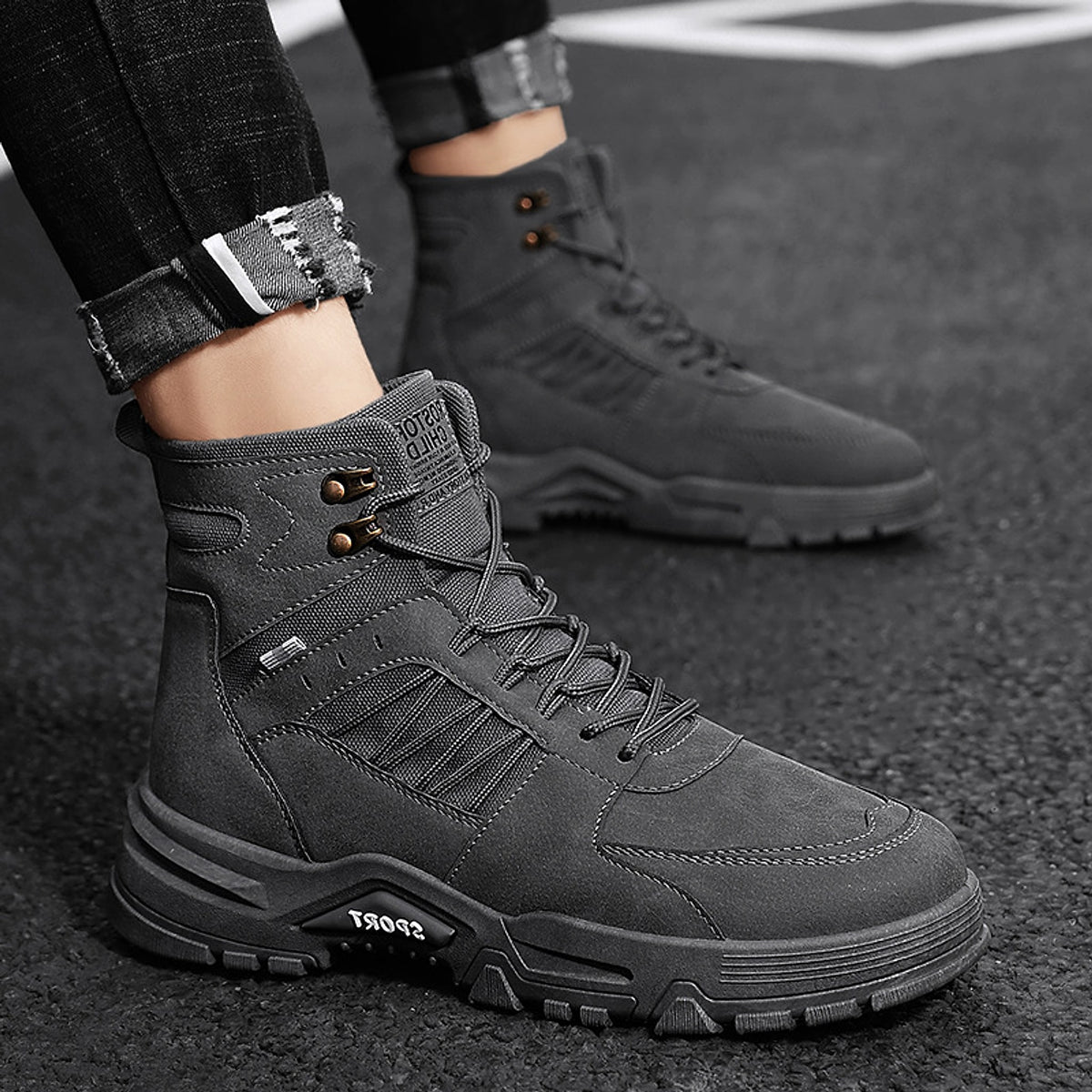 Men's High Top Men's Autumn And Winter Leather Work Shoes - enhanced image 4