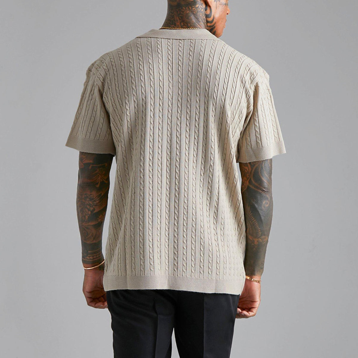 Men's Knitted Button Short-sleeved T-shirt - enhanced image 4