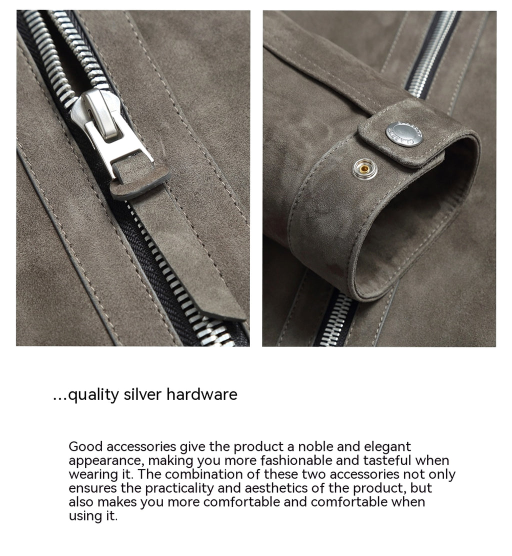 A1. Men's Lambskin Suede Lapel Biker's Leather Jacket - enhanced image 4
