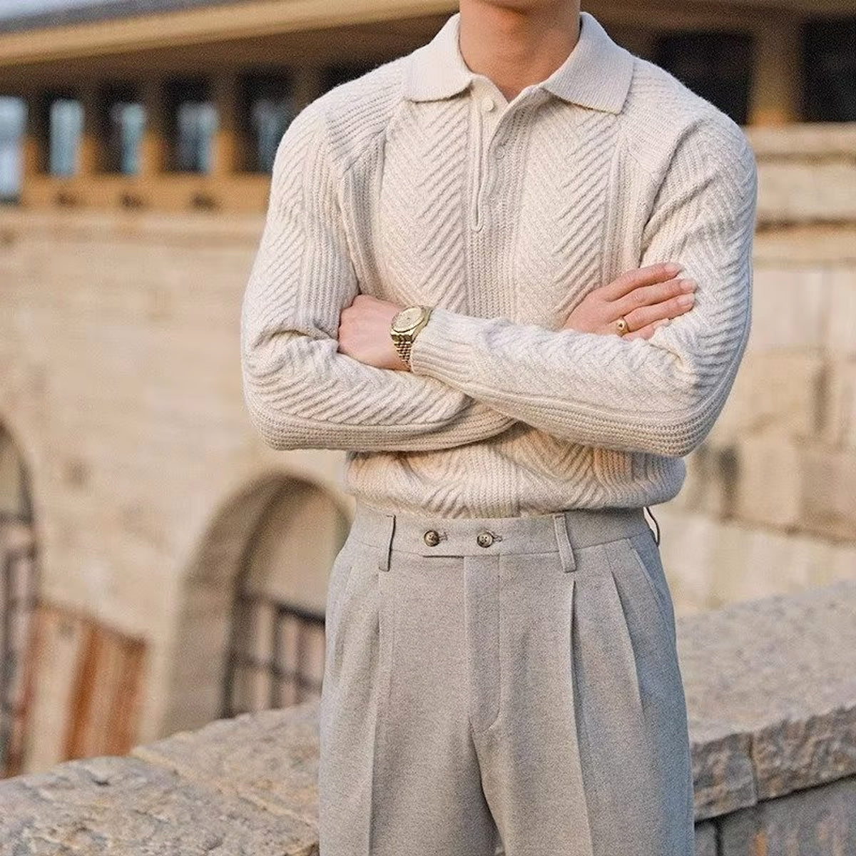 Men's Lapel Knitted Sweater Winter Pullover Long-sleeved Top Clothes - enhanced image 4