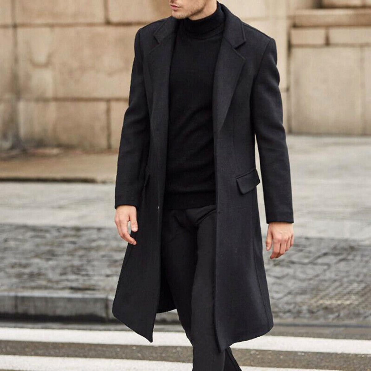 Men's Long Trench Coat Woolen Coat - enhanced image 4
