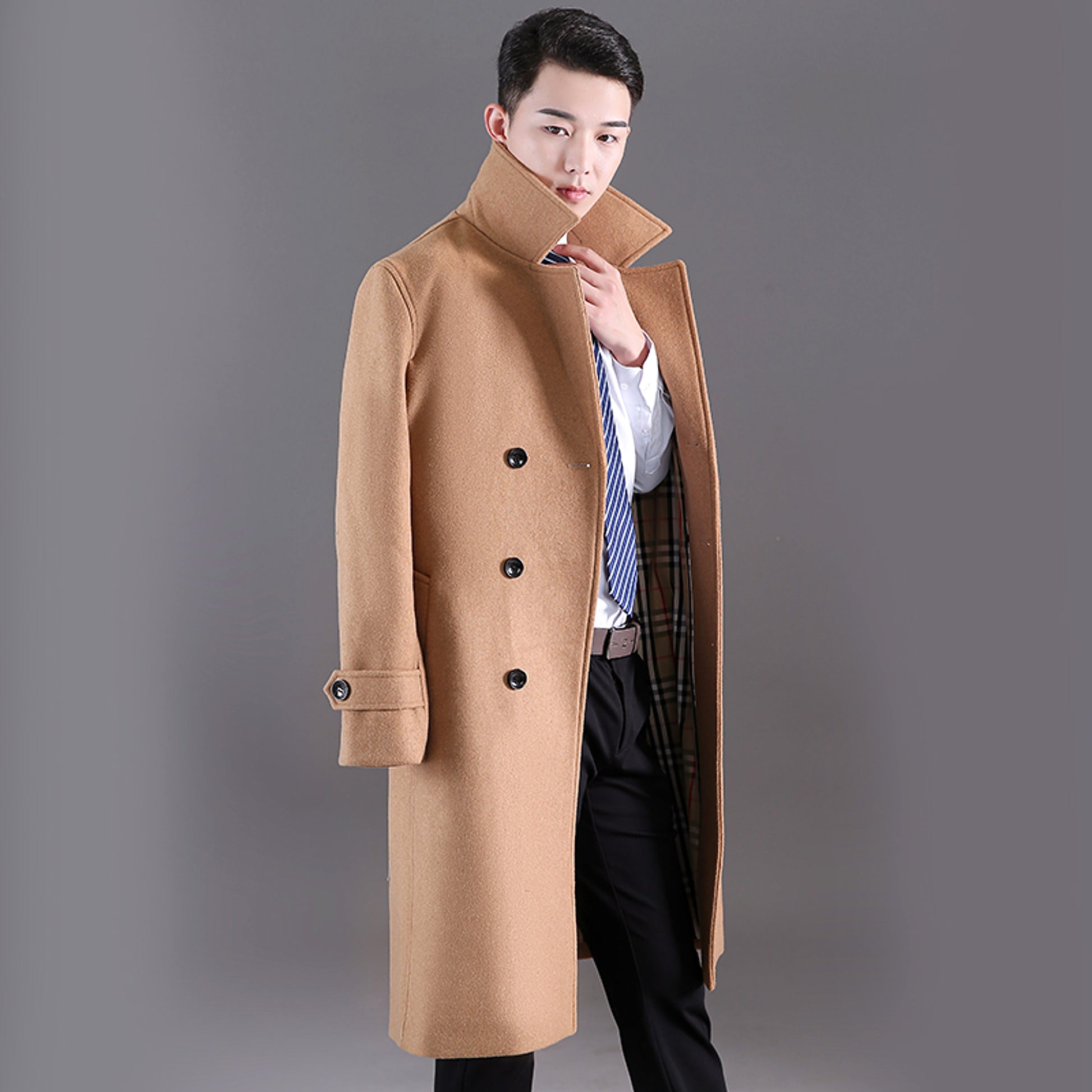 Men's Long Trench Coat - enhanced image 4