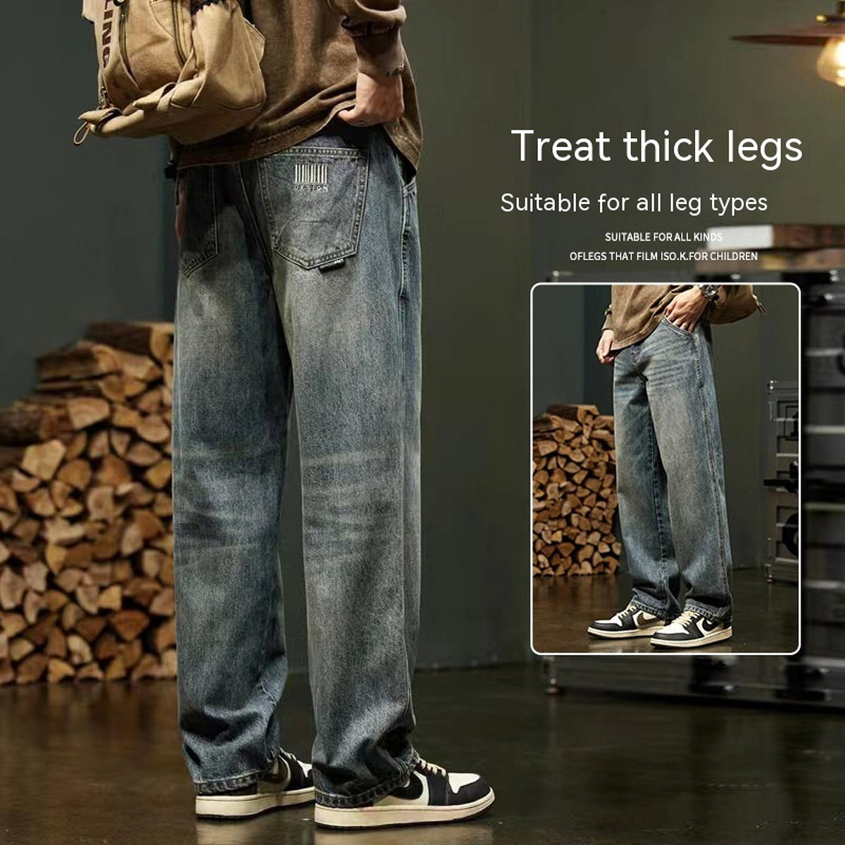 Men's Loose Straight Cargo Pants (Jeans) - enhanced image 4