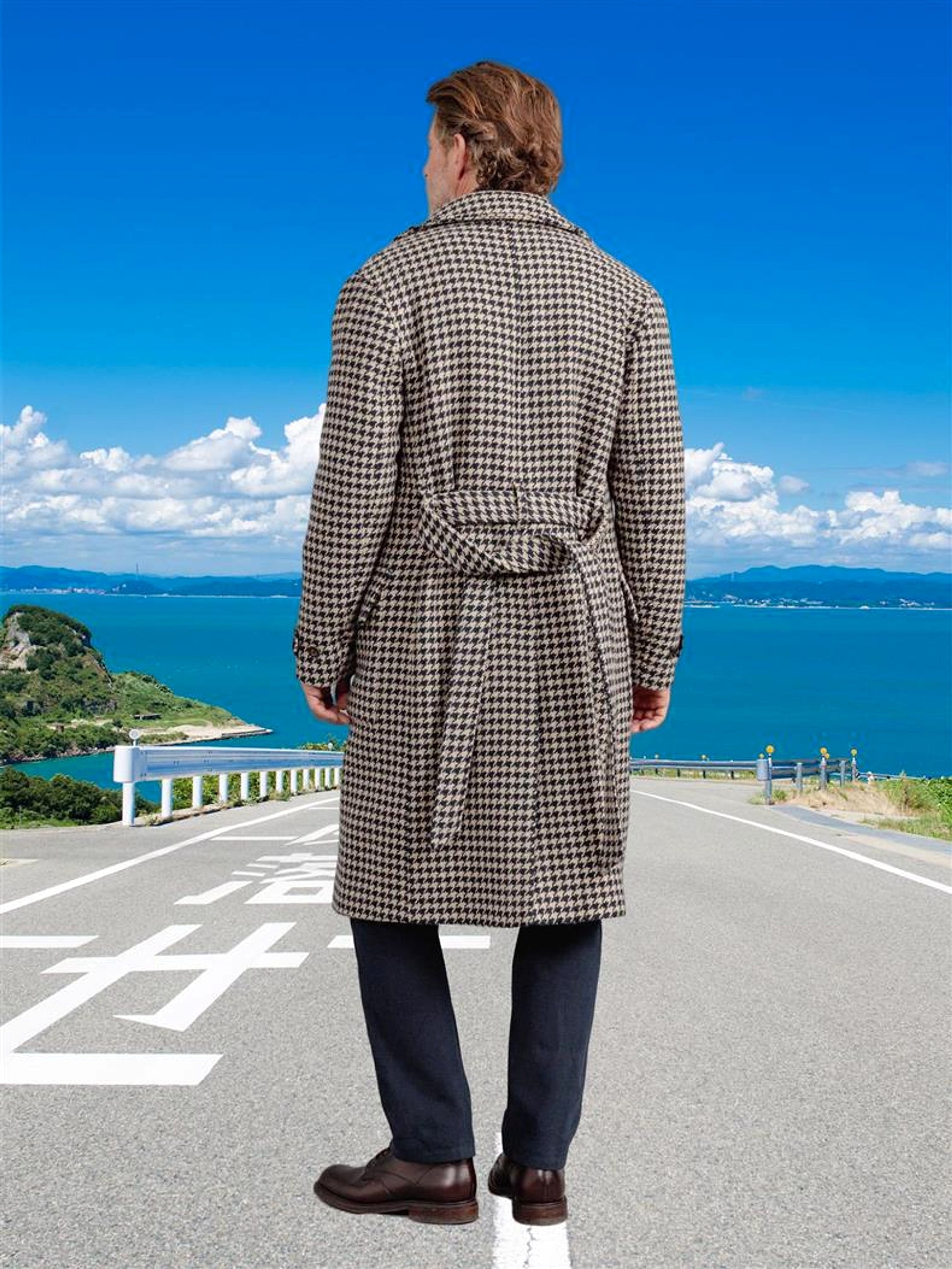 Men's Mid-length Woolen Trench Coat Houndstooth Quilted - enhanced image 4
