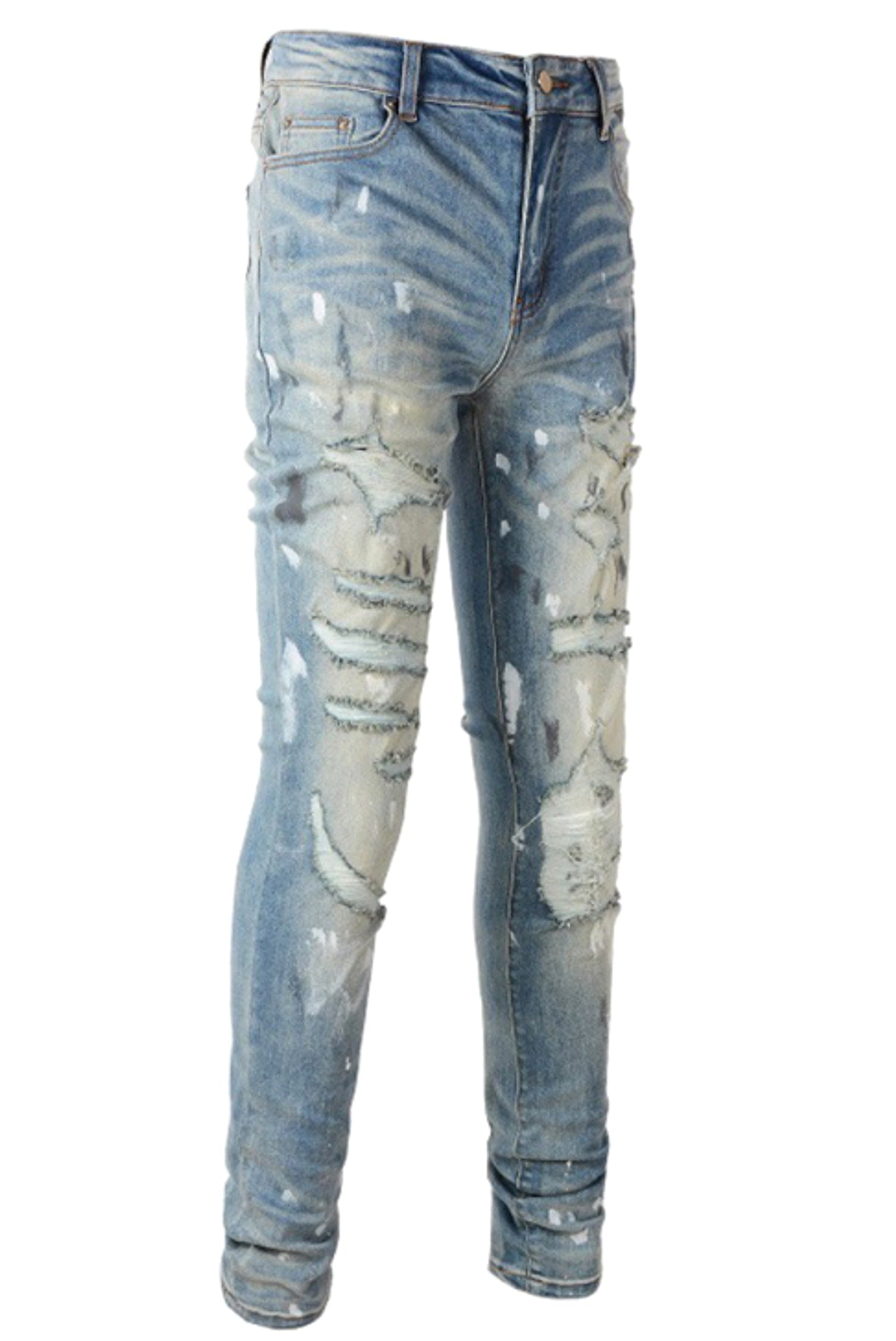Men's Patch Slimming And Perforated Jeans - enhanced image 4