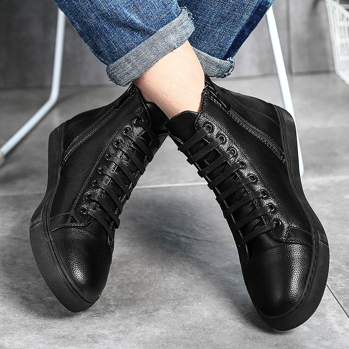 Men's Plus Size High Top Black Sneakers - enhanced image 4