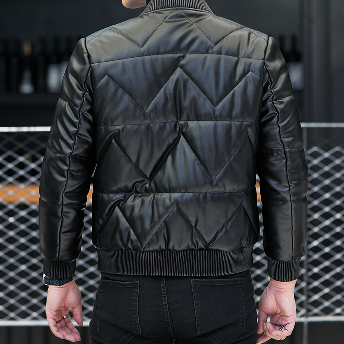 Men's Standing Collar Casual Zipper PU Leather Jacket - enhanced image 4