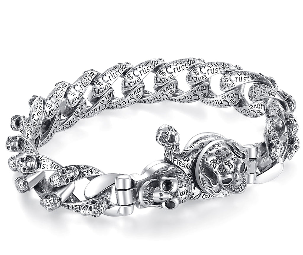 Men's Trendy Sterling Silver Vintage Skull Bracelet - enhanced image 4