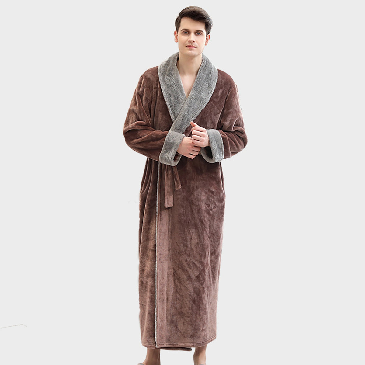 Men's Winter Plus Size Long Bathrobe Coral Fleece Full Length Pajamas - enhanced image 4