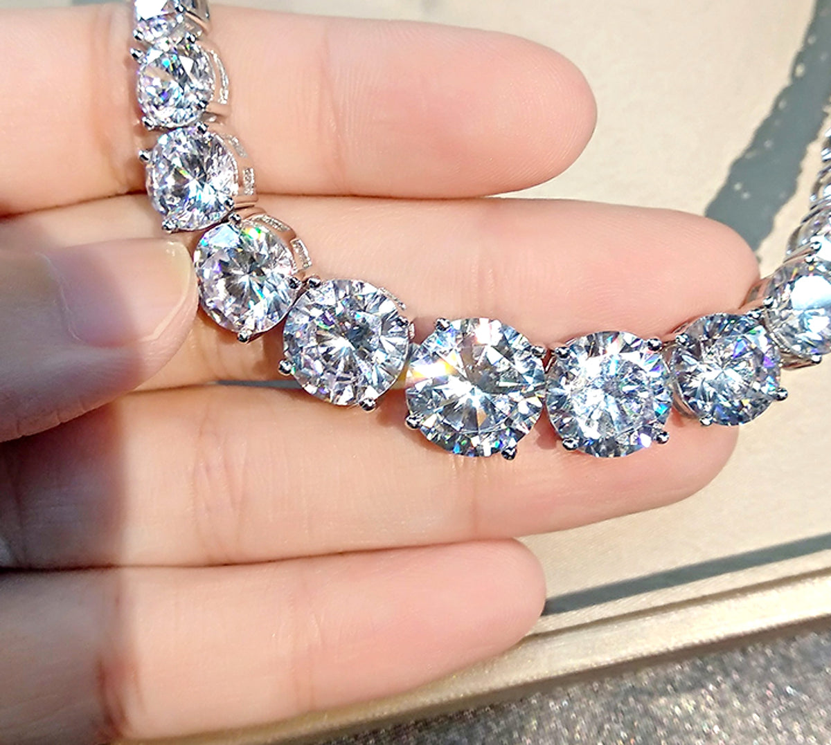 Moissanite 925 Sterling Silver Single Row Full Diamond Necklace For Women - enhanced image 4