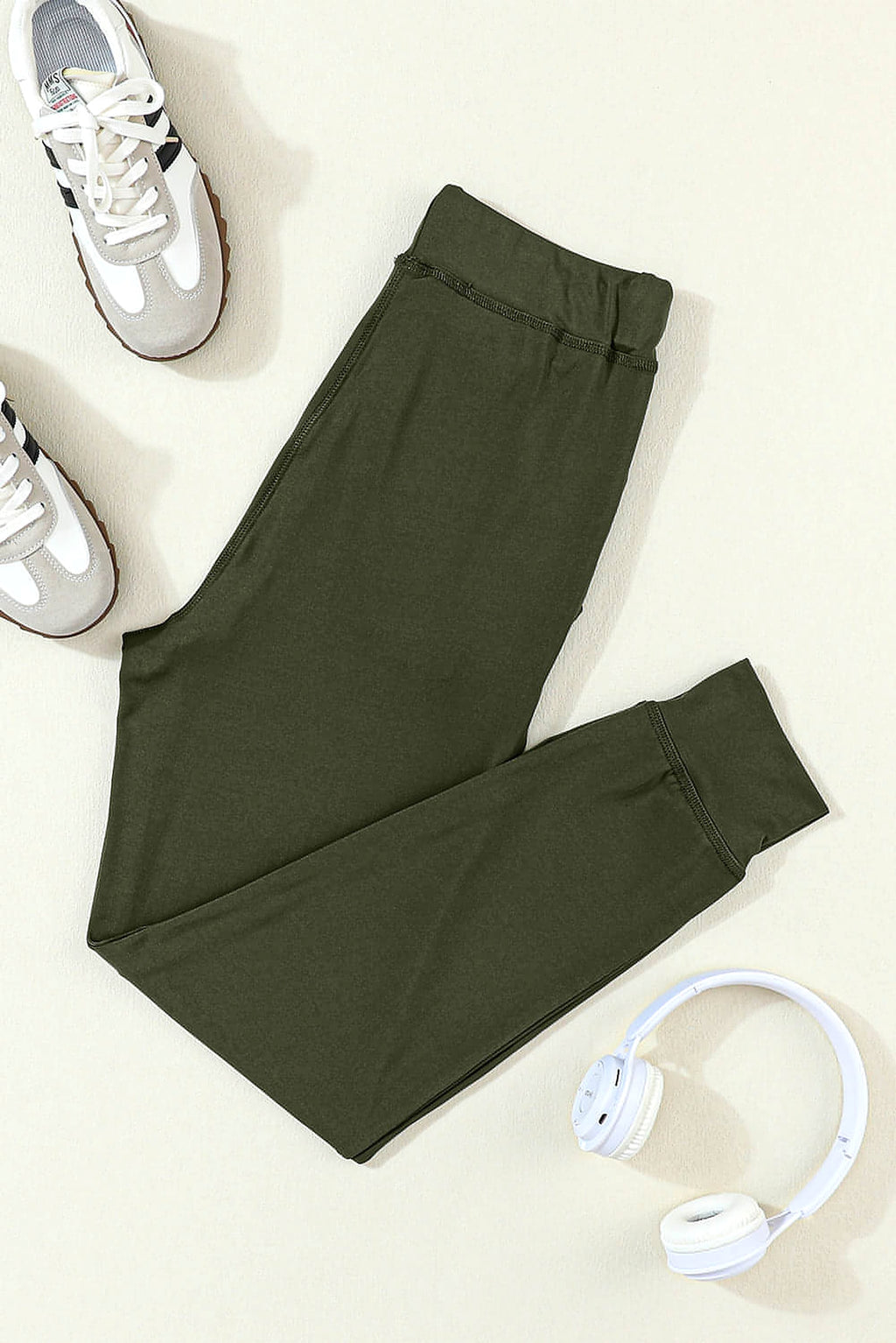 Moss Green Drawstring Waist Pocketed Joggers - enhanced image 4