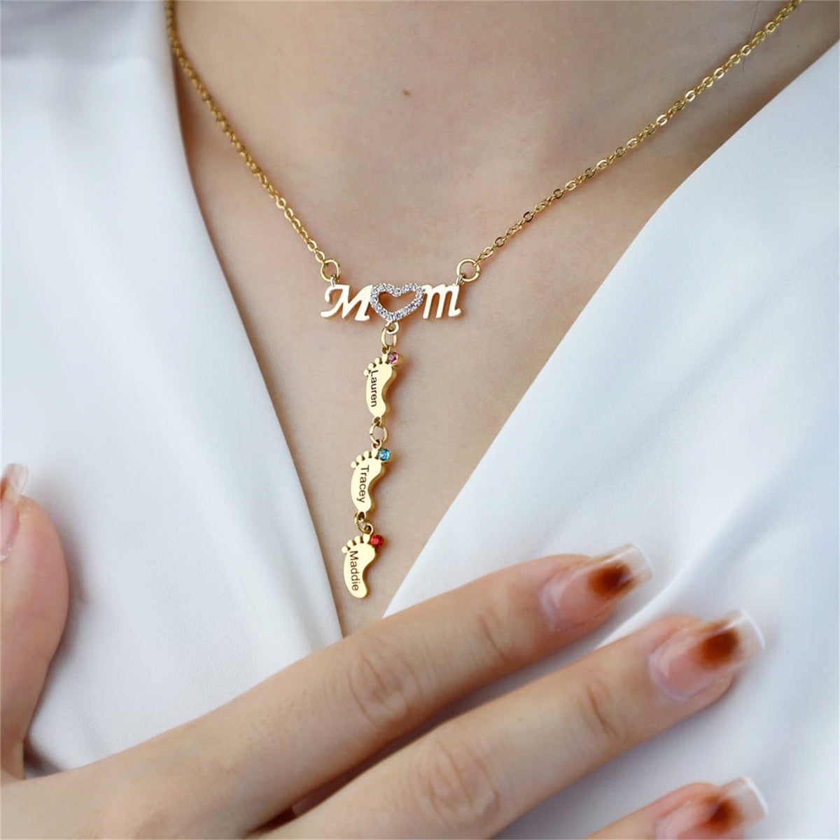 Mother's Day MOM Foot Personalized Necklace - enhanced image 4