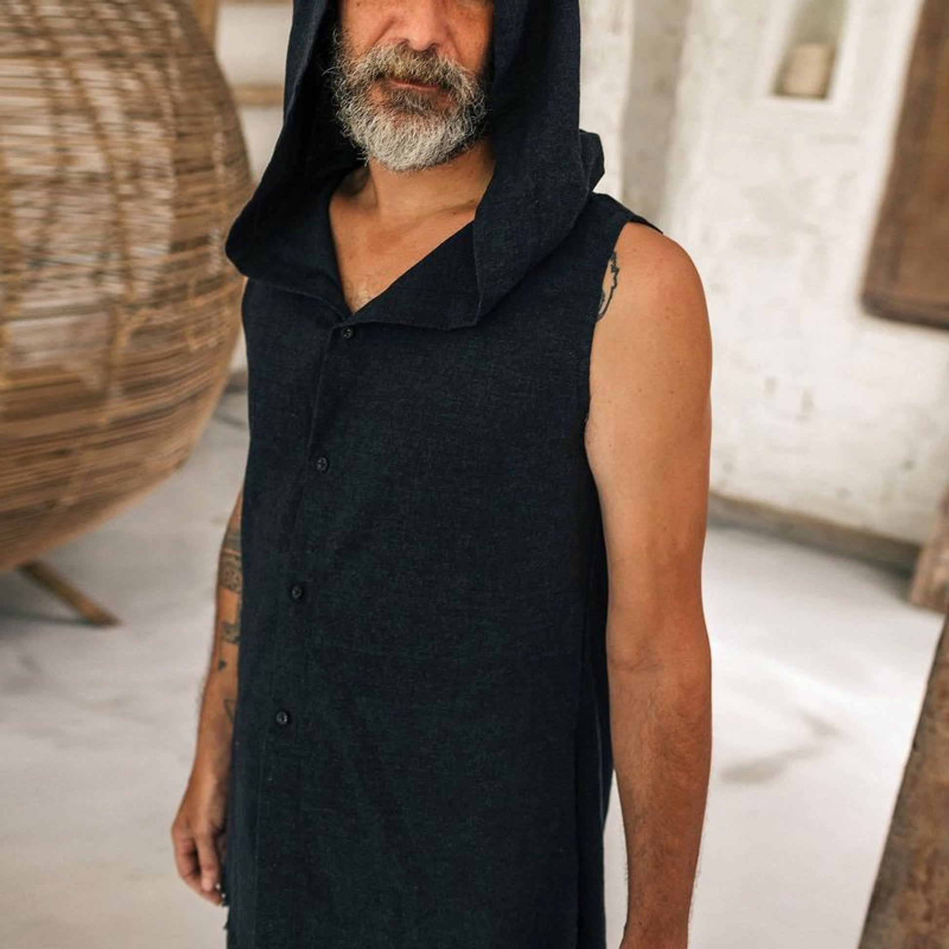Multicolor Waistcoat Cotton And Linen Washing Vest Sleeve-Less DressShirt Men - enhanced image 4