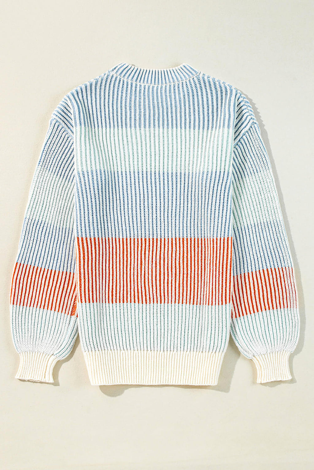 Multicolour Colorblock Textured Knit Bubble Sleeve Sweater - enhanced image 4