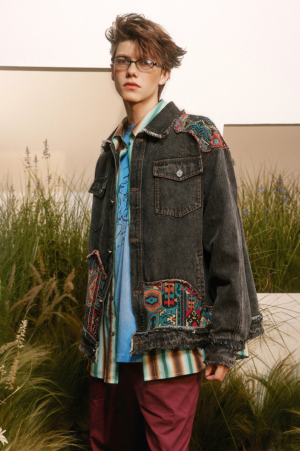 1. National Style Burrs Stitching Washed Denim Jacket - enhanced image 4