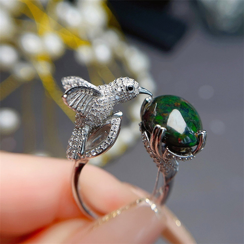 Natural Black Opal Ring For Women - enhanced image 4