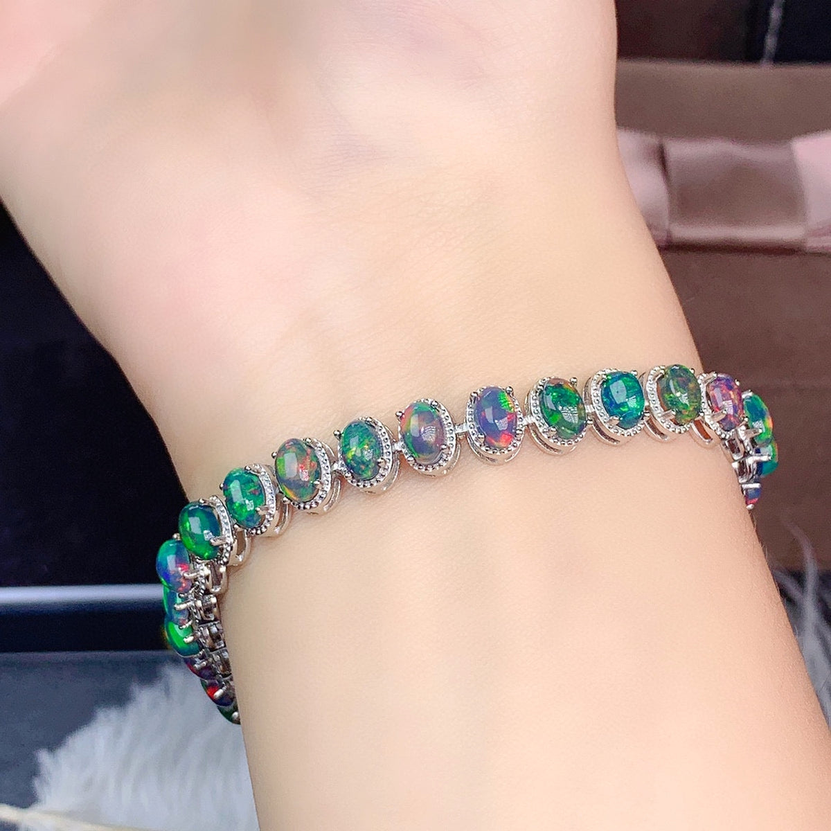Natural Colorful Black Opal Bracelet Female Crystals - enhanced image 4