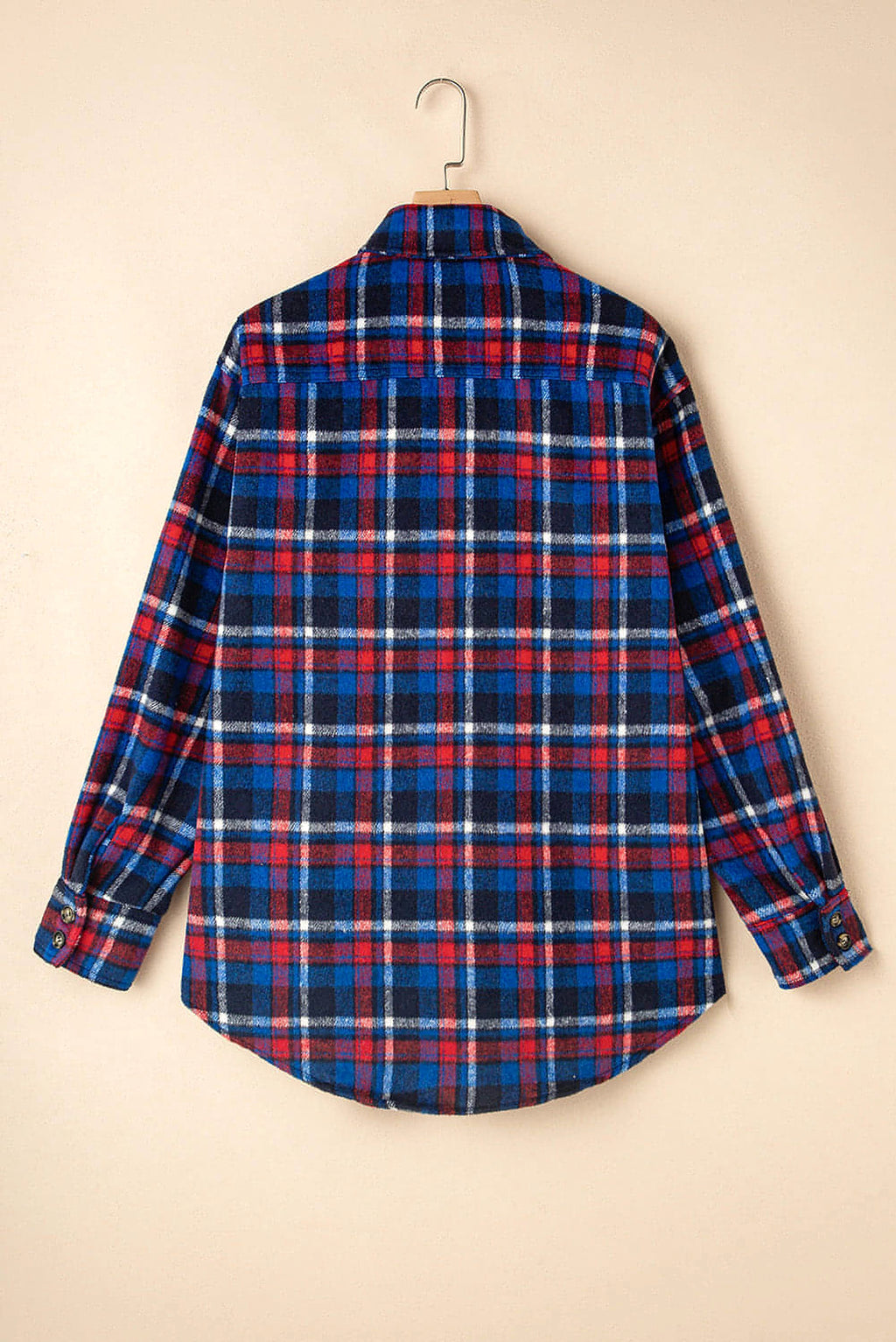 Navy Blue Plaid Flap Pocket Button Up Shacket - enhanced image 4