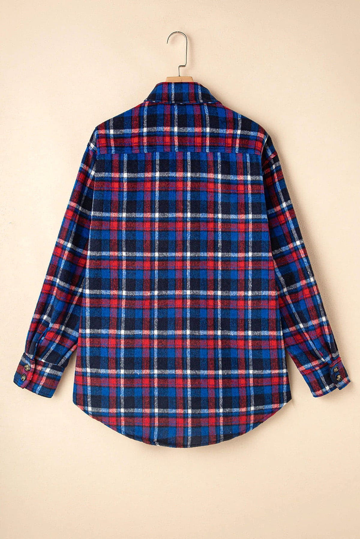 Navy Blue Plaid Flap Pocket Button Up Shacket - enhanced image 4