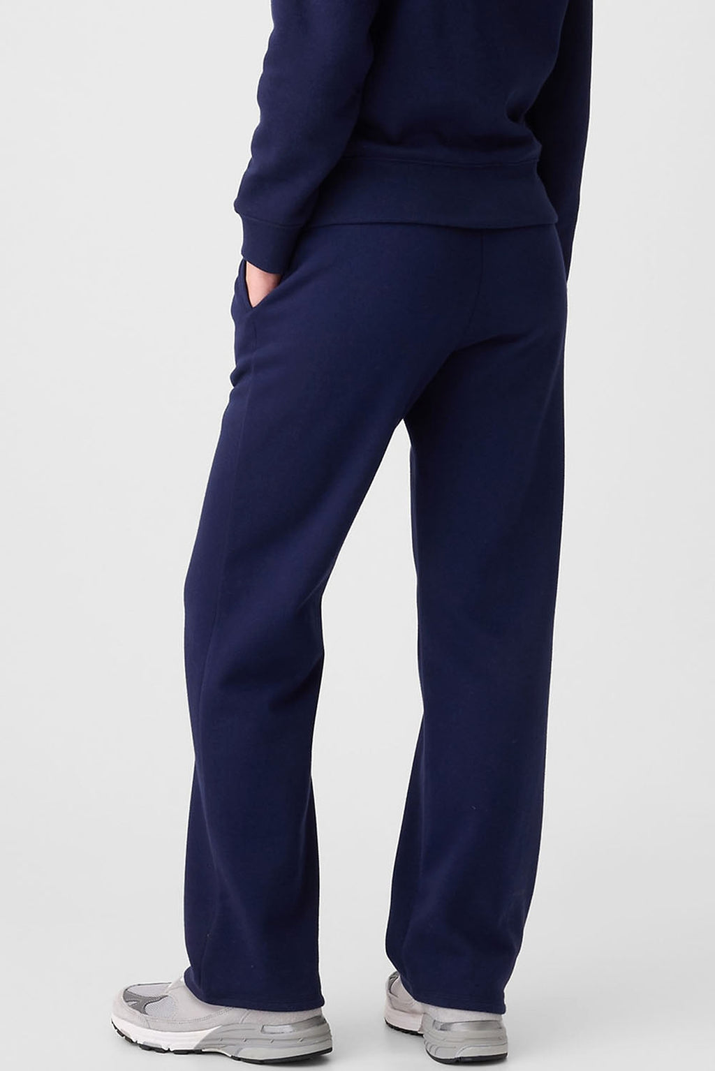 Navy Blue Solid Color Fleece Lined Drawstring Waist Casual Pants - enhanced image 4