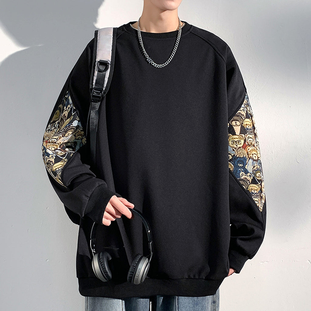New Chinese style teddy bear embroidered patchwork hoodie - enhanced image 4