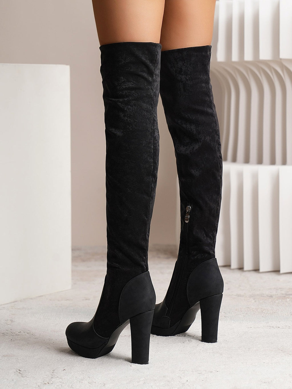 New Long Boots For Women Elastic Suede High Square Heel Over-the-knee Boots Fashion Party Shoes Winter - enhanced image 4
