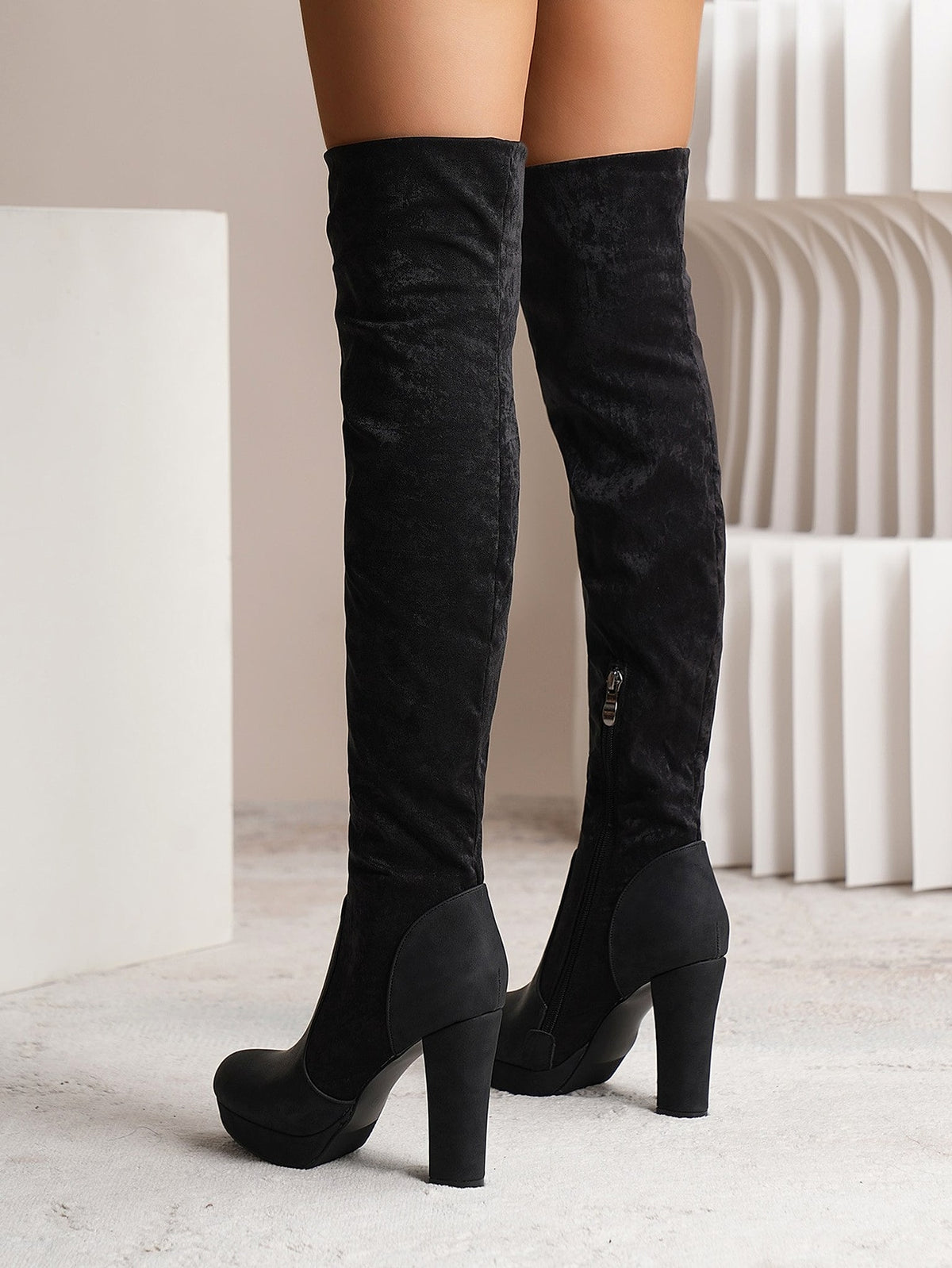 New Long Boots For Women Elastic Suede High Square Heel Over-the-knee Boots Fashion Party Shoes Winter - enhanced image 4
