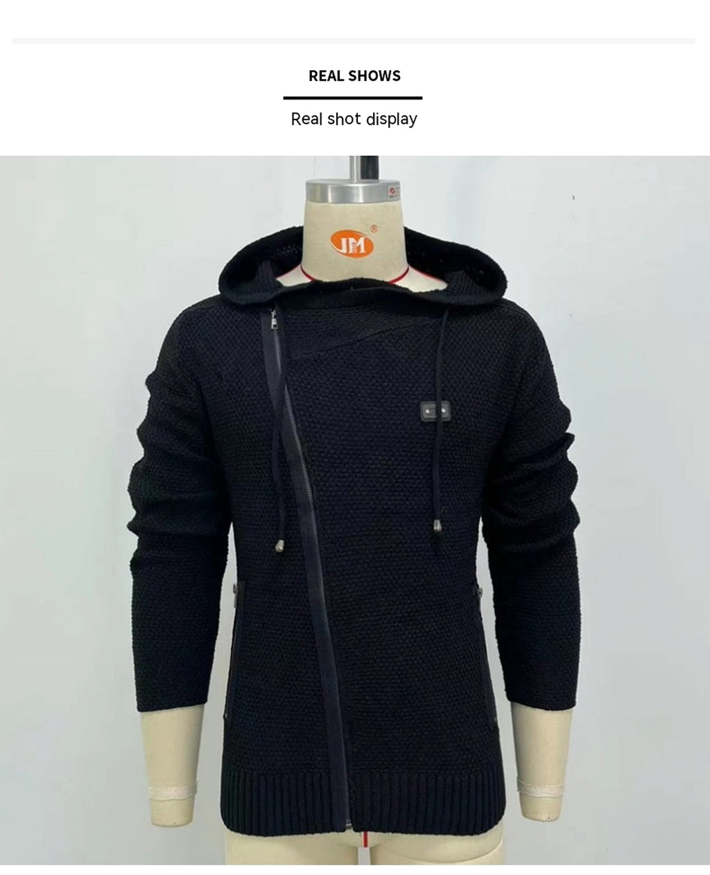 New Men's Oblique Zipper Slim-fit Long-sleeved Black With Extra Lining Sweater - enhanced image 4