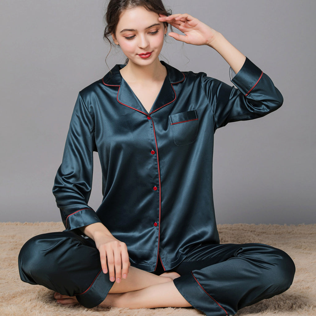 New Spring And Autumn Silk Couple Pajamas For Women - enhanced image 4