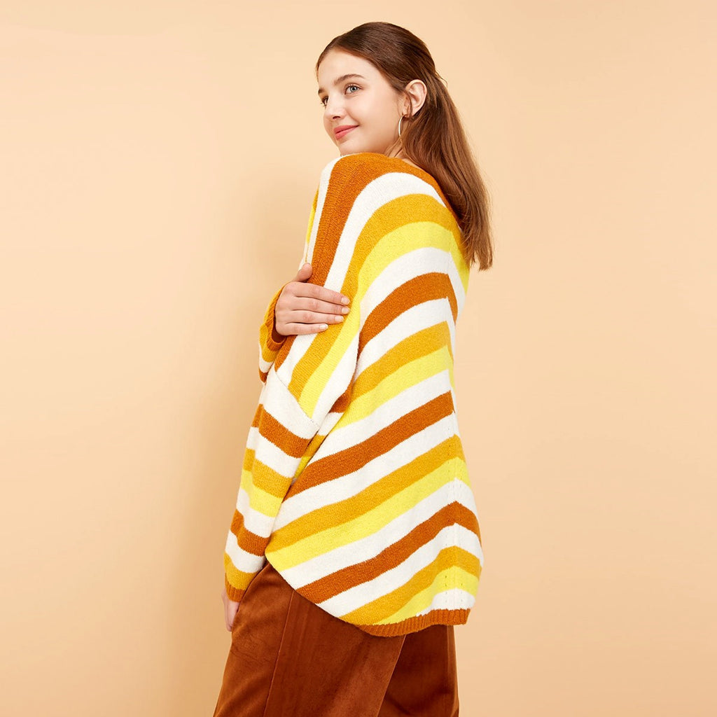 New striped stitching loose V-neck sweater women - enhanced image 4