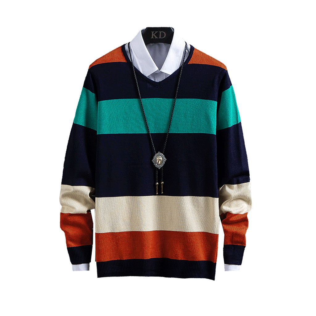 New Thin Color-Blocking Round Neck Men's Casual Sweater - enhanced image 4