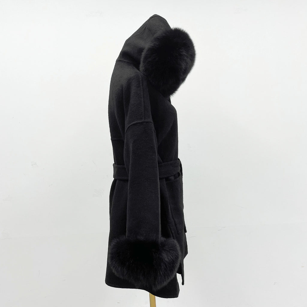 Oversized Fur Collar Hooded Double-Sided Wool Coat – Luxurious Warmth & Style - enhanced image 4