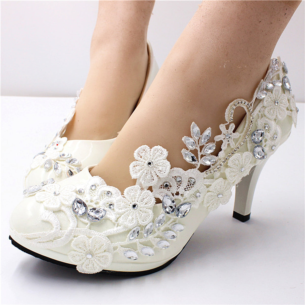 Oversized Women's White Shoes Round Toe Leather - enhanced image 4