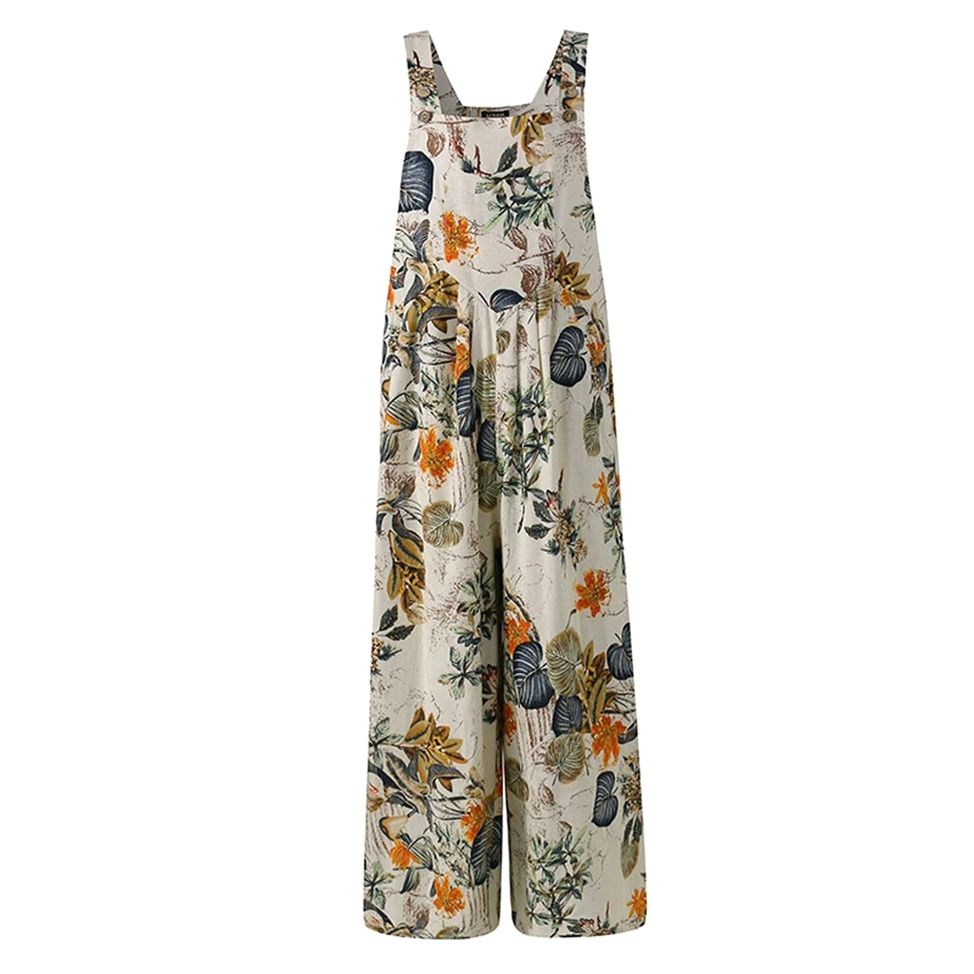 Patchwork Printed Button Suspender Jumpsuit - enhanced image 4