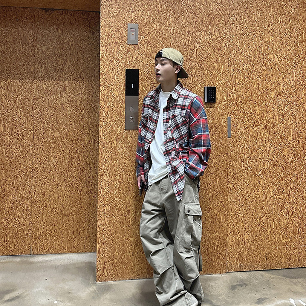 Patchwork Red Plaid DressShirt For Men - enhanced image 4