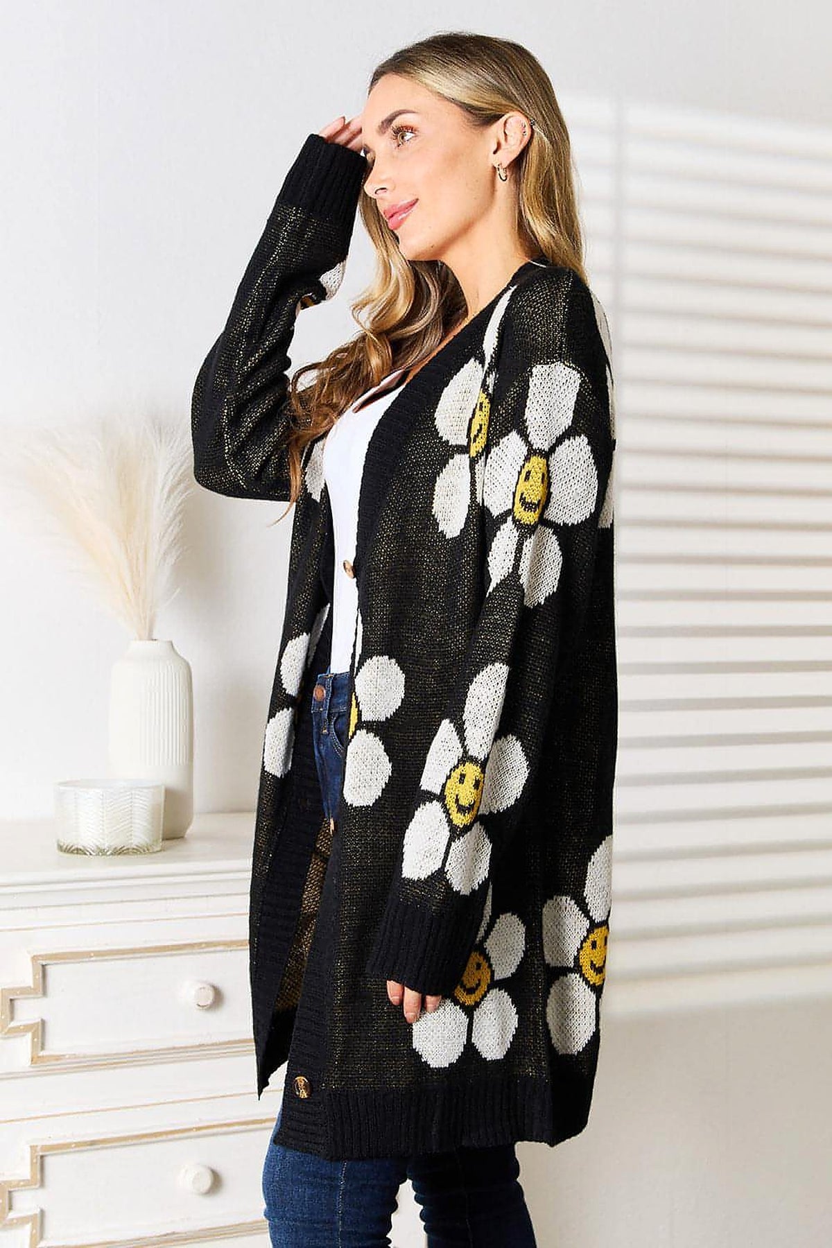 Perfee Floral Button Down Longline Cardigan - enhanced image 4