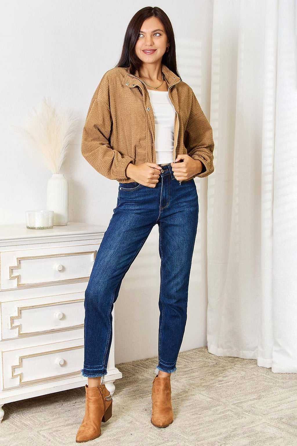 Perfee Long Sleeve Dropped Shoulder Jacket - enhanced image 4