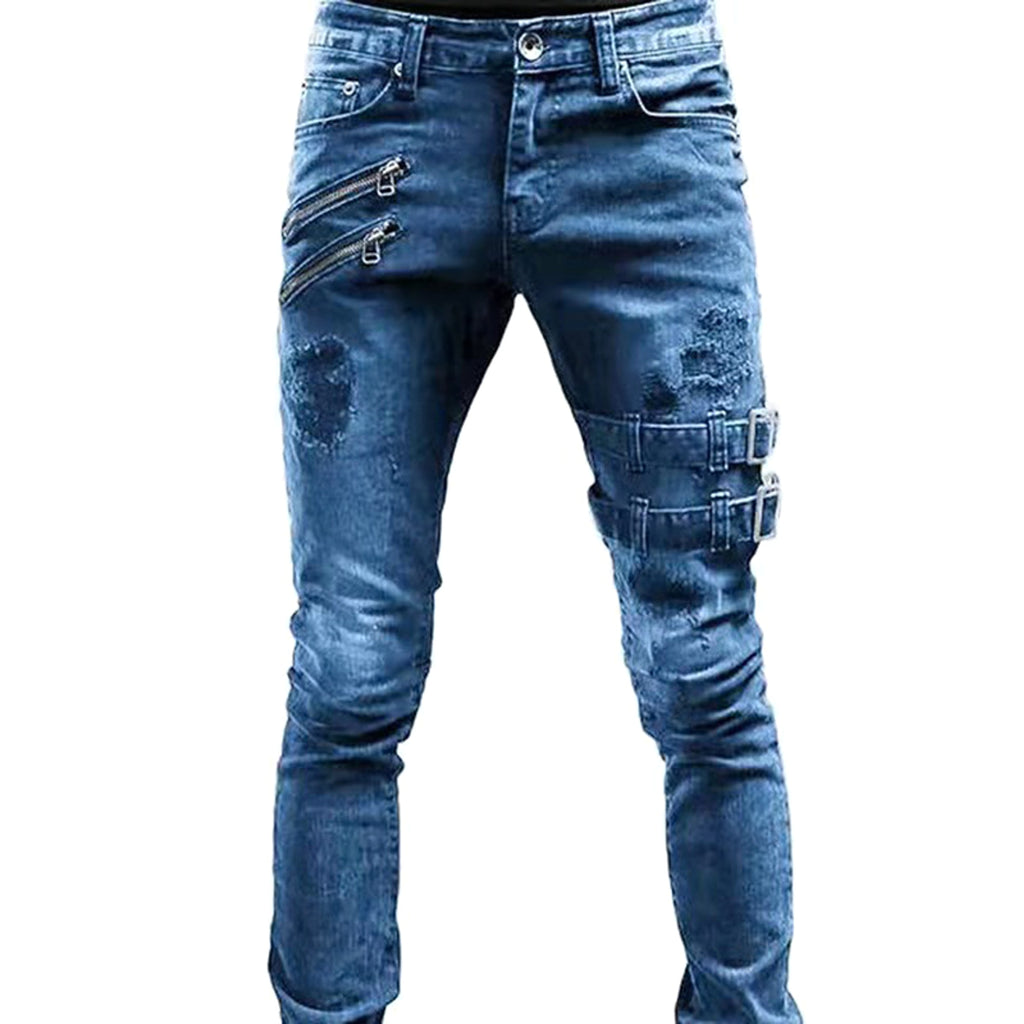 Personalized Trendy Worn Ripped Motorcycle Jeans Men - enhanced image 4