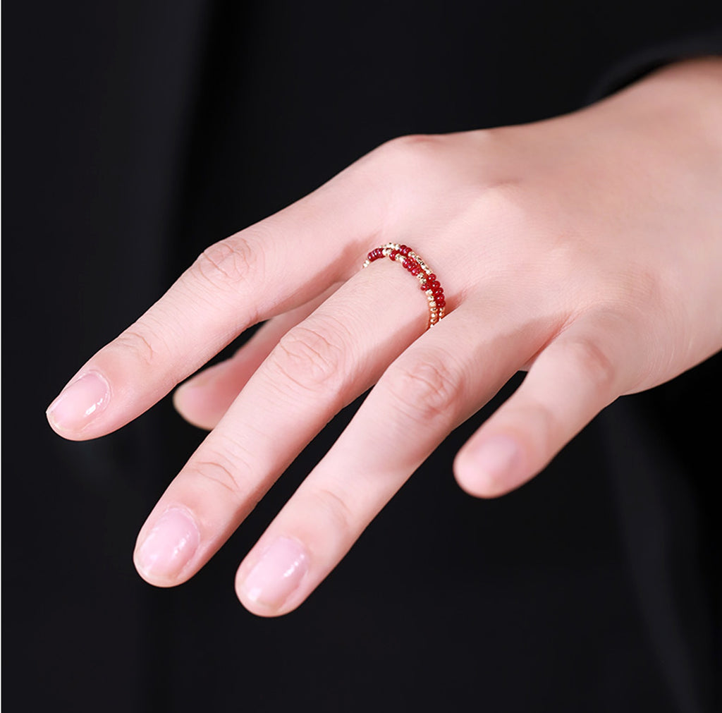 Pigeon Blood Ruby Ring Female 18K Gold Treasure Double-layer Tail Ring Elastic Model - enhanced image 4