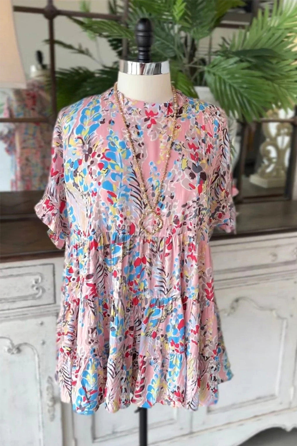 Pink Floral Print Ruffle Sleeve Babydoll Top - enhanced image 4