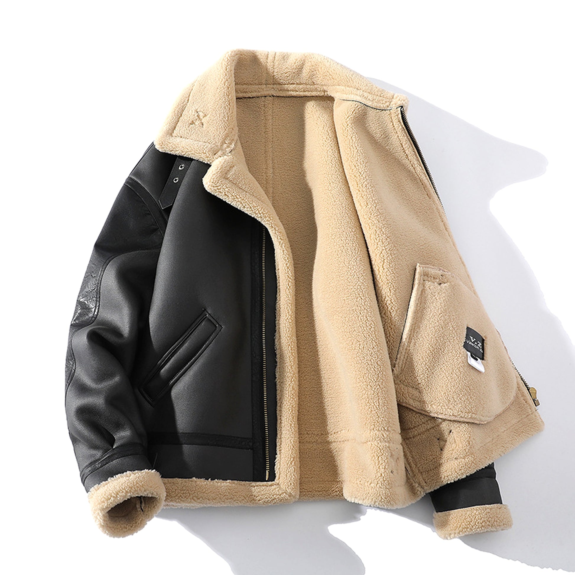 A.1 Plus Size Fleece-lined Thicker Fur Integrated Lapel Jacket Men - enhanced image 4
