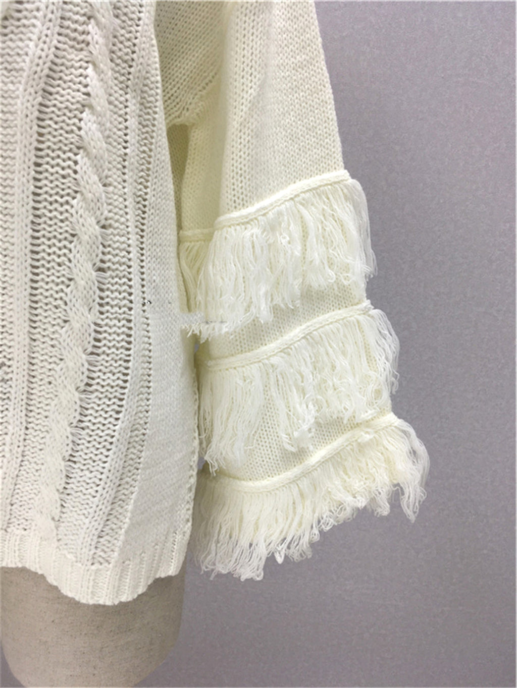 Pullover Loose Sweater Women Tassel Pure Color - enhanced image 4