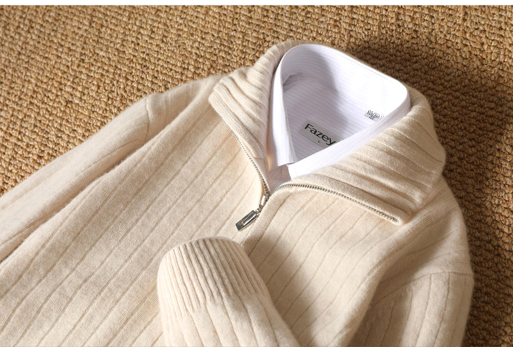Pure Wool Sweater Men's Lapel Full Zipper - enhanced image 4