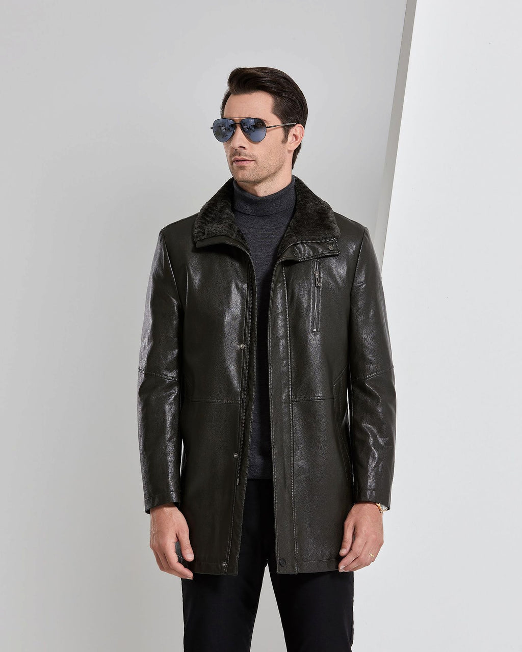 Real Leather Men's Winter Jacket – Thickened & Fleece-Lined Elegance - enhanced image 4